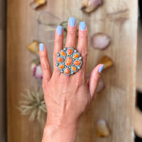 Sterling Silver Orange Spiny Oyster Cluster Ring – Size 9 – Artist Shay Pfeiffer
