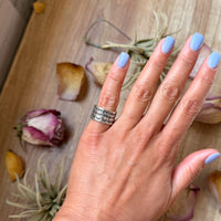 Sterling Silver Hand-Milled Wide Band Mini Sun Ray Stamped Ring – Size 5.5 – Handmade by Artist Jason Ogg
