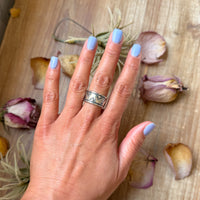 Sterling Silver Hand-Milled Wide Band Aloe Stamped Ring – Size 8.5 – Handmade by Artist Jason Ogg