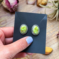 Sterling Silver Palomino Variscite Stud Earrings, Artist Jason Ogg