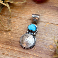 Sterling Silver Coin & Golden Hill Turquoise Pendant – Artist Gilbert Nez