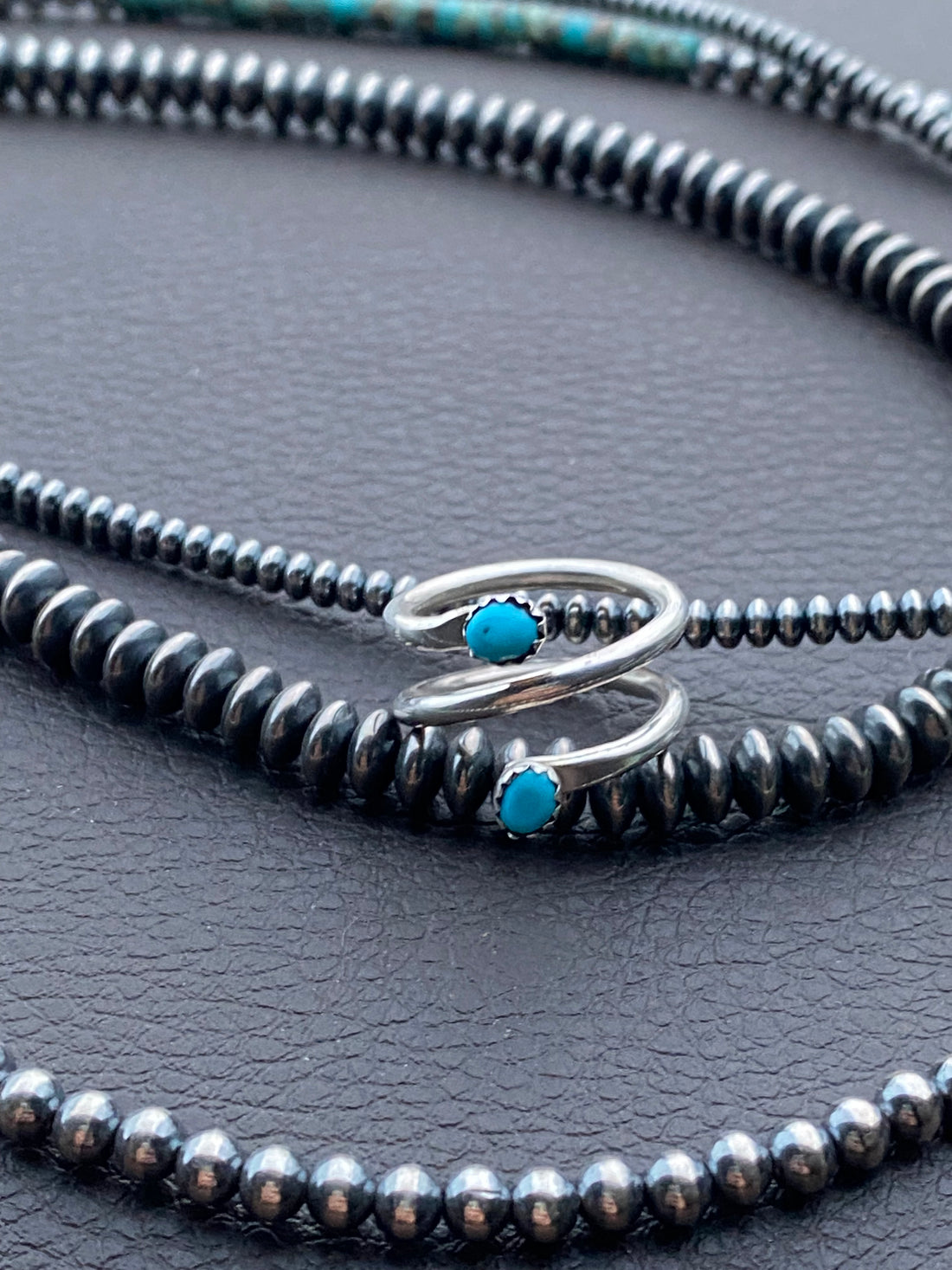 Silver Double Wrap Ring with Turquoise Dots