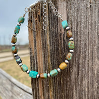 Real Turquoise Bracelet with Sterling Silver Pearls
