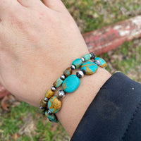 Real Turquoise Bracelet with Sterling Silver Pearls