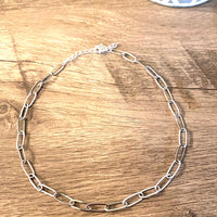 Silver Plated Paperclip Chain Choker – 14” + Extender