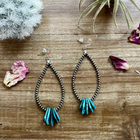 Long teardrop earrings Sterling silver pearls and teardrop turquoise