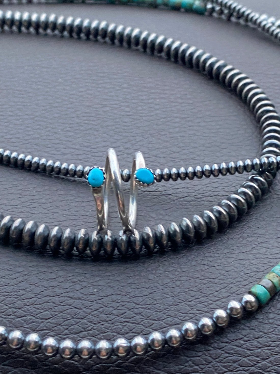 Silver Double Wrap Ring with Turquoise Dots