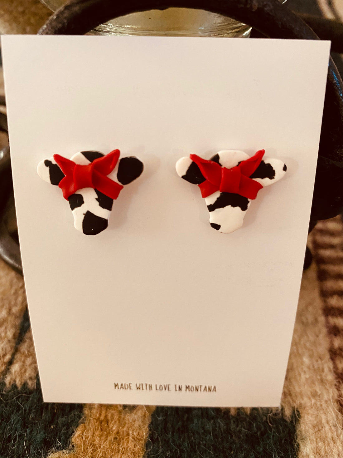 Colorful Cow Head w/Head Wrap Earrings