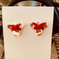 Colorful Cow Head w/Head Wrap Earrings