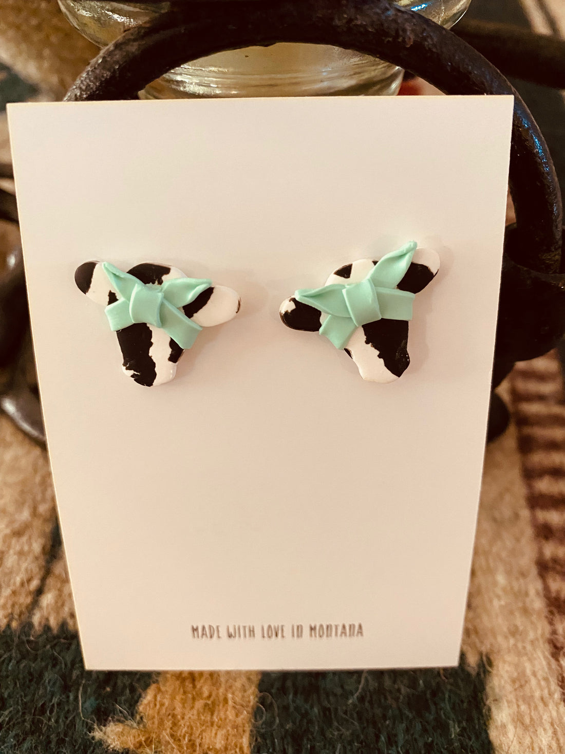 Colorful Cow Head w/Head Wrap Earrings