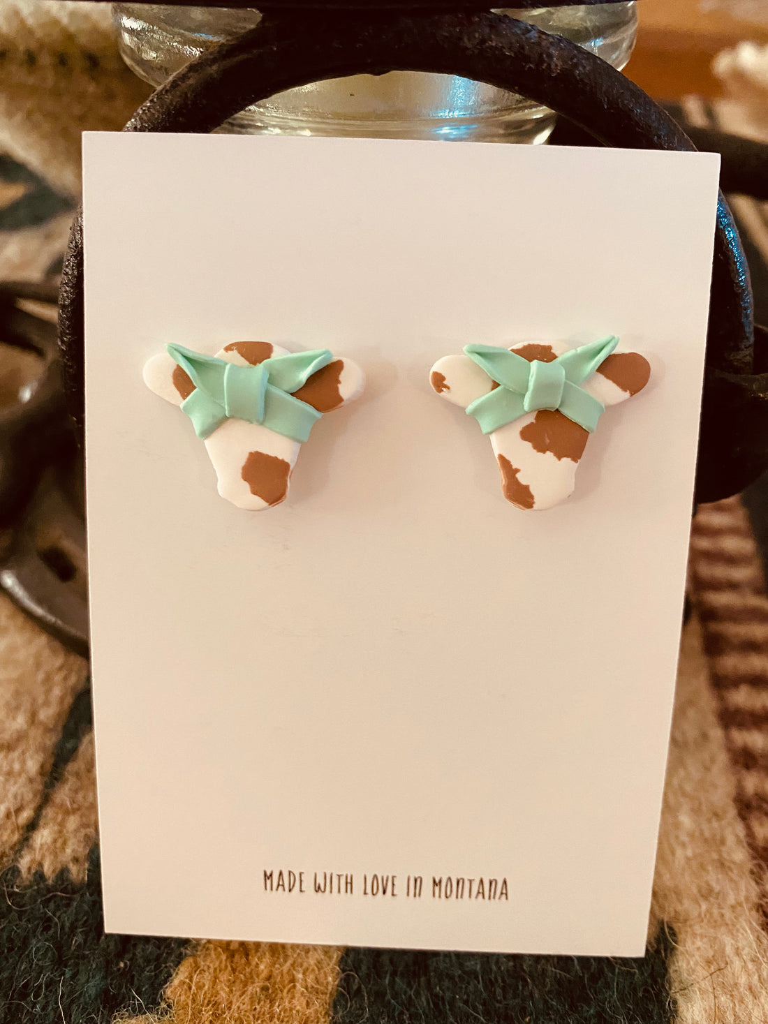 Colorful Cow Head w/Head Wrap Earrings