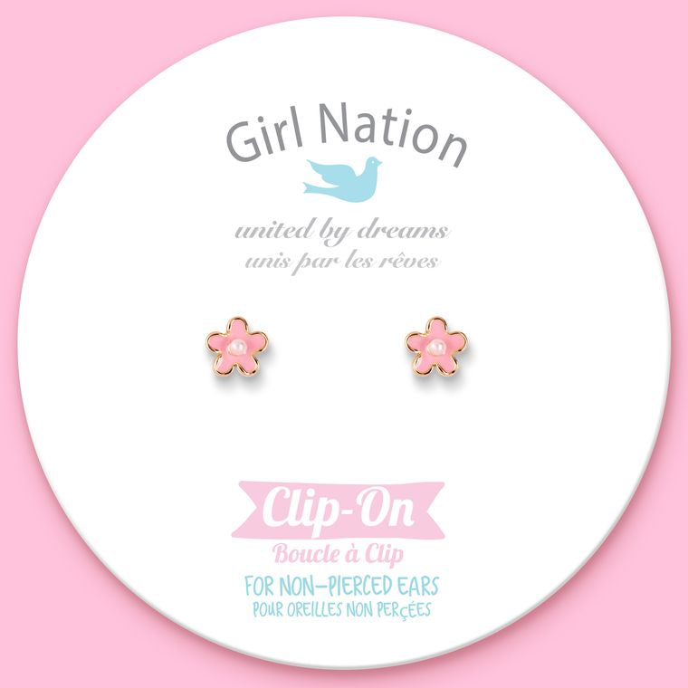 CLIP ON Cutie Earrings- Pink Fancy Flower