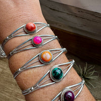 Multistone Cuff Bracelet – Malachite, Spiny Oyster, or Pink Opal – Sterling Silver - pick yours
