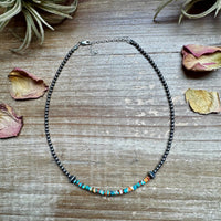 Sterling Silver Pearl Choker with Extra Turquoise & Spiny Oyster