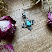 Zia Symbol Pendant with Golden Hill Turquoise – Sterling Silver – Native Made by K. Billah – Fits 8mm