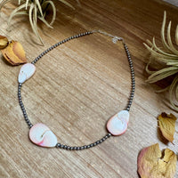 Sterling Silver Choker – 3 Flat Pink Conch Teardrops – 14.5" Approx.