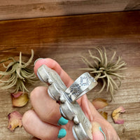 White Buffalo Turquoise Ring – 8-Stone Adjustable Long Statement Ring