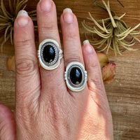 Black Onyx Oval Ring – Sterling Silver – Sizes 7.5 & 8