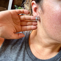 Zuni Cluster Earrings – Small Turquoise Flower in Sterling Silver