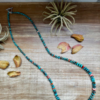 26” Dark Blue Rondelle Turquoise & Spiny Oyster Necklace