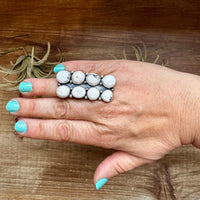 White Buffalo Turquoise Ring – 8-Stone Adjustable Long Statement Ring
