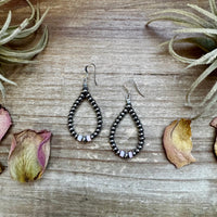 Smaller Sterling saucer Silver Pearls earrings teardrop - With Pink Conch
