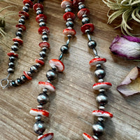 NFR Collection Necklace – Graduated Spiny Oyster & Sterling Silver Pearls 45"
