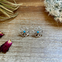 Zuni Cluster Earrings – Small Turquoise Flower in Sterling Silver