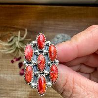 Cluster - size 8 - red spiny and sterling silver