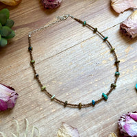 14” Bronze Seed Bead Necklace with Real Turquoise rondelle