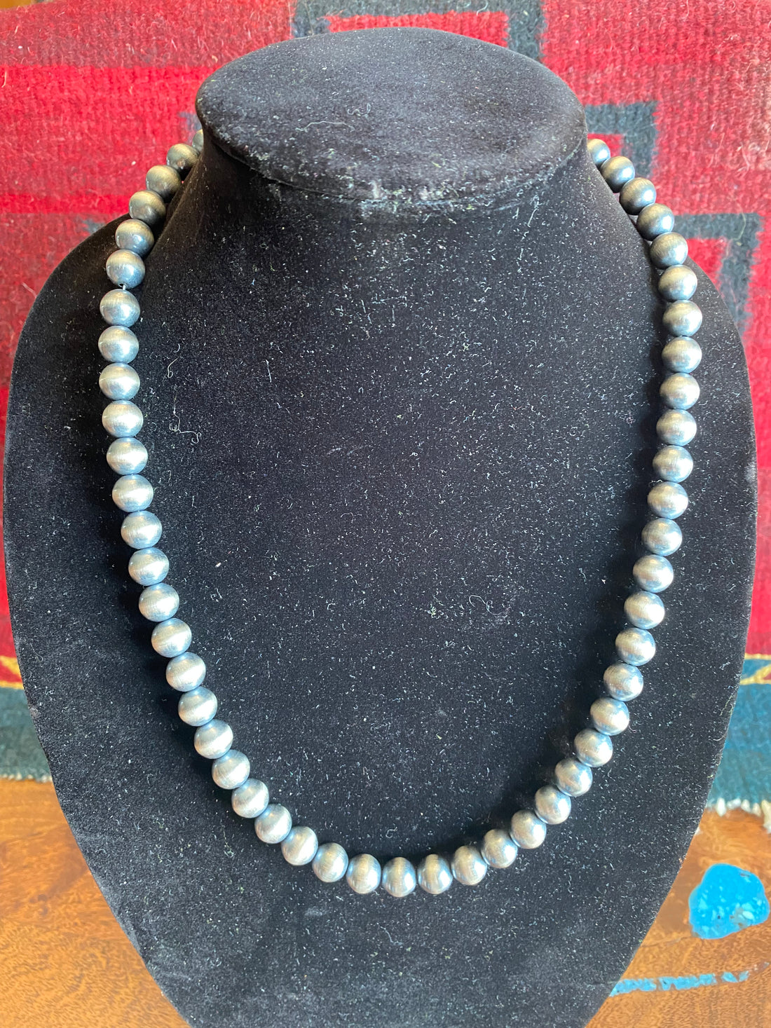 10mm sterling silver ranch pearls on black display bust