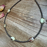 5 Magnesite Lemon Turquoise Choker And Sterling Silver Pearls