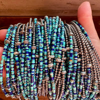 Lapis & Turquoise Heishi Choker – 14" Sterling Silver Beads