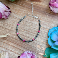 Pink Ethiopian Opal Bracelet – 3–4mm Sterling Silver Pearls