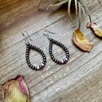 Smaller Sterling saucer Silver Pearls earrings teardrop - With Pink Conch