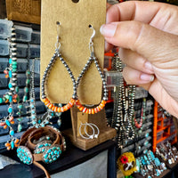 Teardrop Earrings – Sterling Silver Pearl & Orange Spiny Oyster