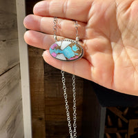 Cotton Candy Turquoise Bar Necklace – Oval Shape – 18" Sterling Chain – Tia Long, Navajo Handmade