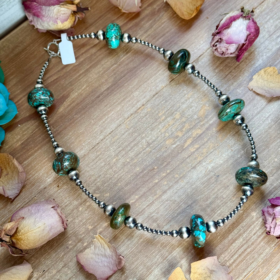 23” Turquoise Rondelle Necklace – Sterling Silver