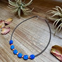 Sterling Silver & Spiny Oyster Choker with Lapis – Summer Necklace