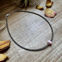 Sterling Silver Pearl Choker – Pink Conch Saucer Center – 14.5" + Extender
