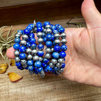 Lapis & Sterling Silver Bracelet – 6.5 Inch + Extender – 8 mm Round Beads
