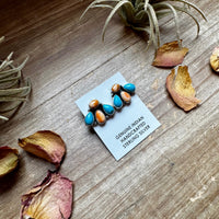 Stud Earrings – Orange Spiny & Turquoise (Stamped Marcella James)