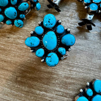 Complete Squash Blossom Set – Kingman Turquoise – Sterling Silver – Navajo Made by Wilson Dawes