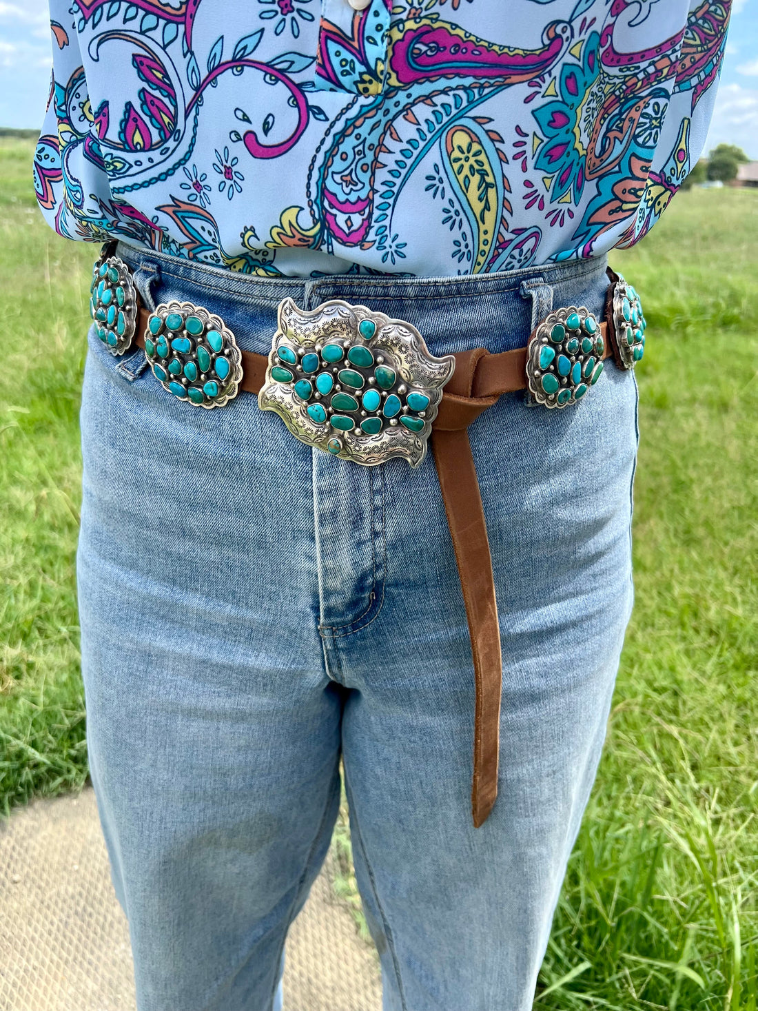 Turquoise Concho Belt – Sterling Silver – Native Made DM – One of a Kind