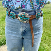 Turquoise Concho Belt – Sterling Silver – Native Made DM – One of a Kind