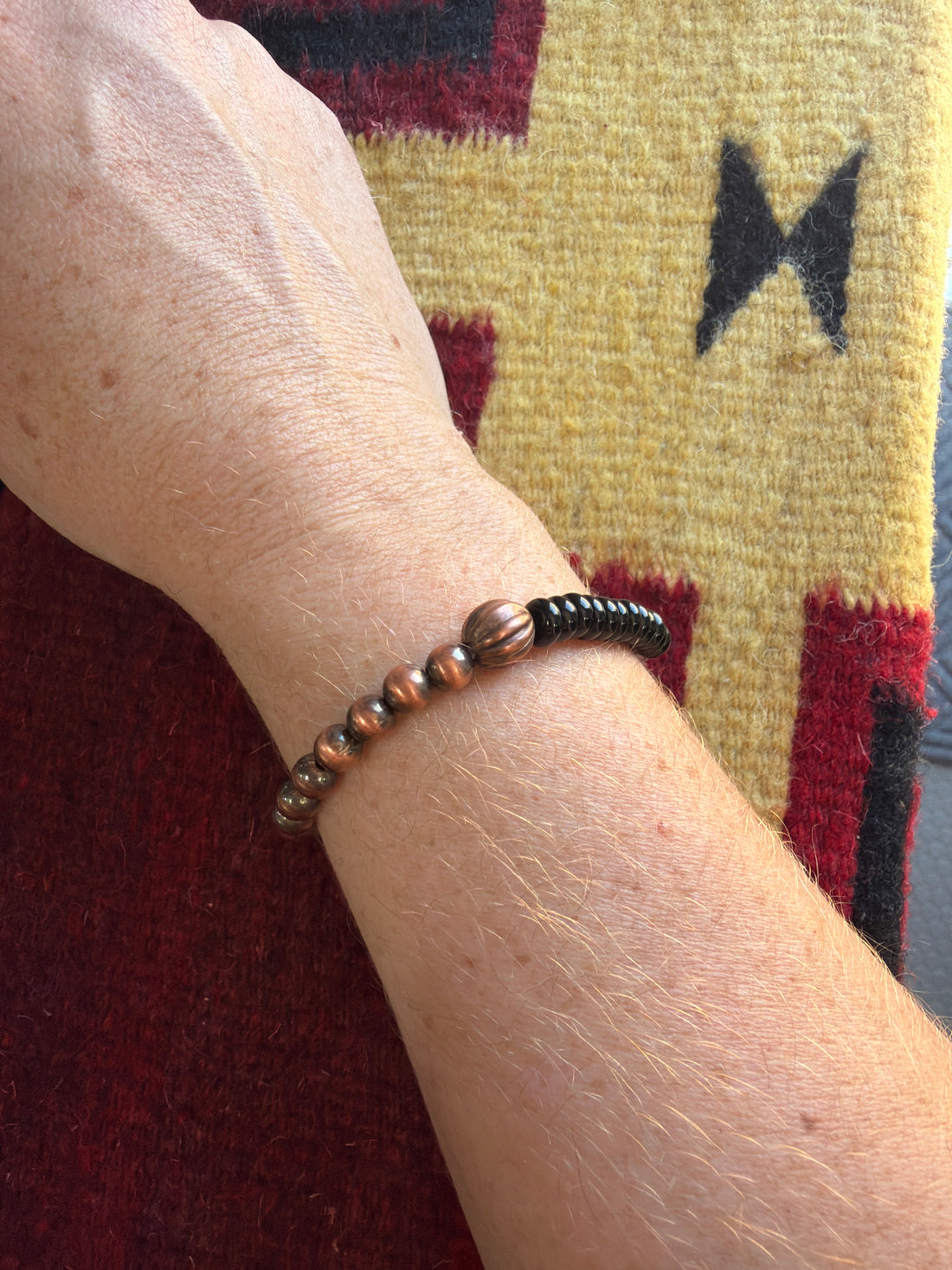 Copper and Onyx Stretchy Bracelet