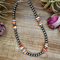 Spiny Oyster &amp; Sterling Silver Pearl Necklace – 8mm – Handmade by The Bijoux FAB – 17.5"