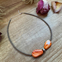14" Spiny Oyster & Sterling Silver Pearl Choker – 3mm & 10mm