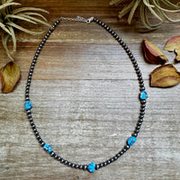 Golden Hill Turquoise & Sterling Silver Pearl Necklace – 16" + Extender