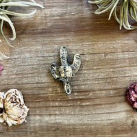 Blue Turquoise Cactus Ring with flower - Adjustable - Brass silver